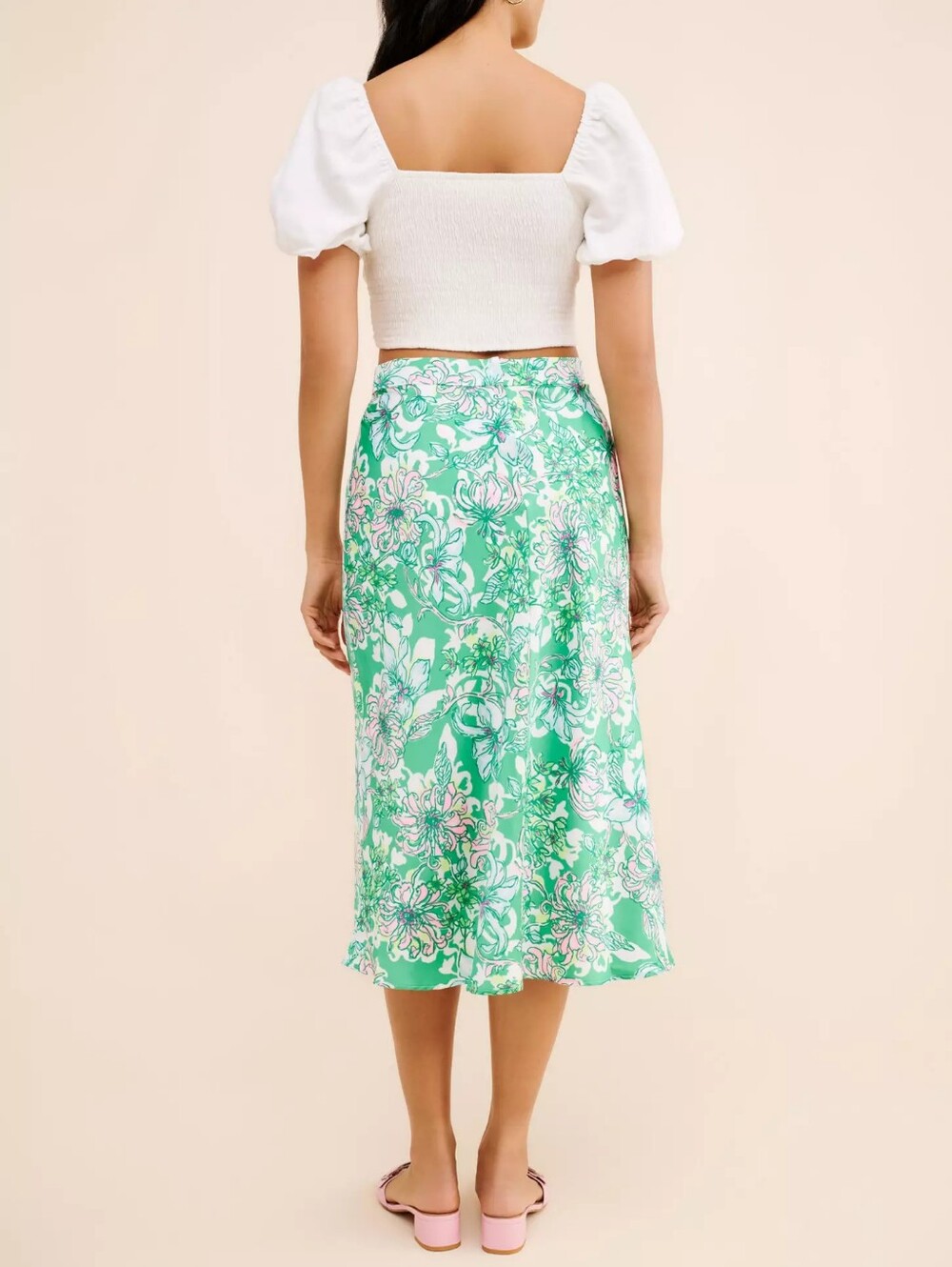 Lilly Pulitzer Rennox Green & Pink Floral Midi Skirt Size 6 - Picture 2 of 12